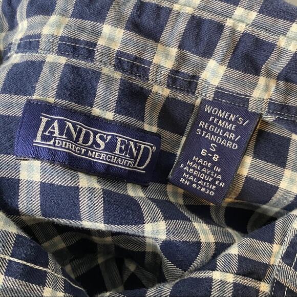 LANDS' END navy & white plaid button down shirt | Women's Size Small - Picture 6 of 8